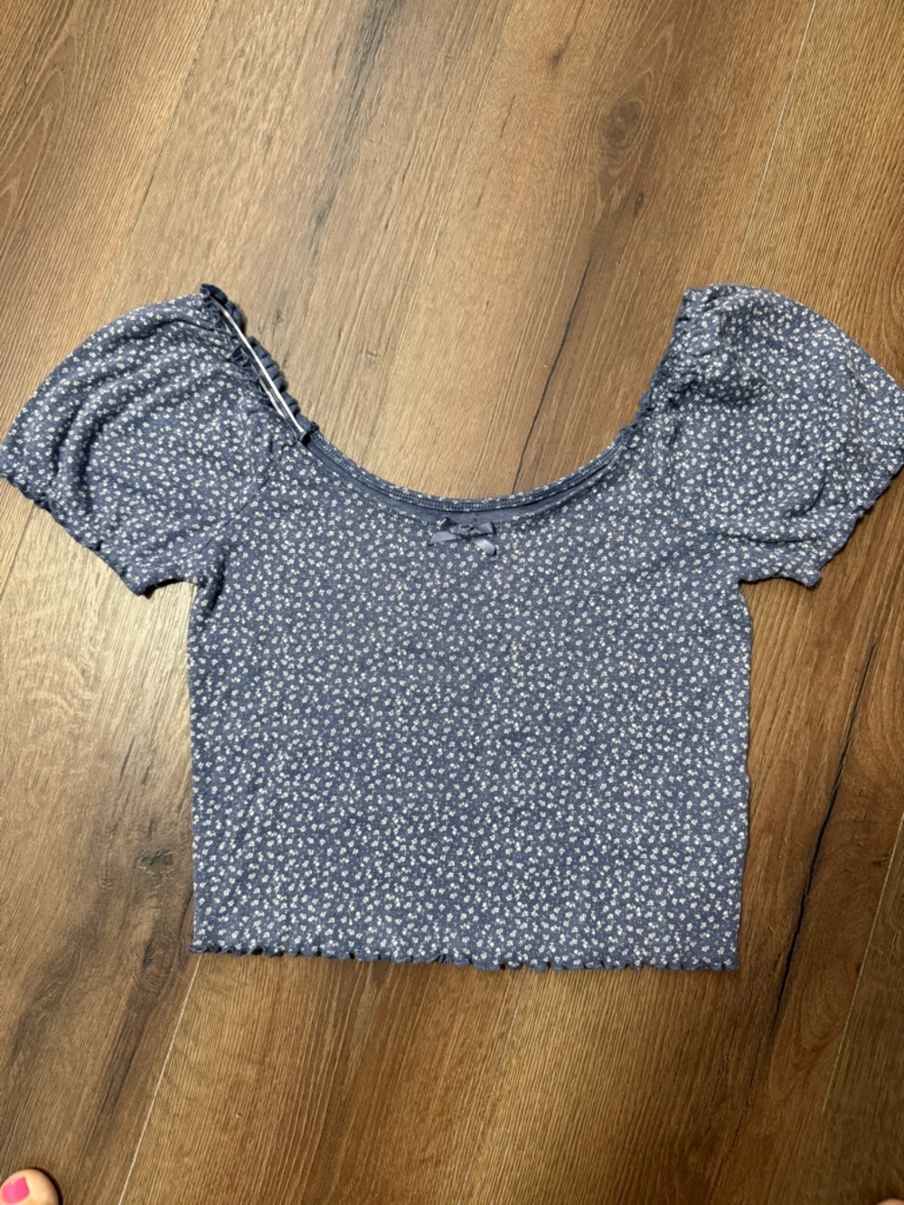 American Eagle Outfitters Blue Floral Scoop-Neck Crop Top